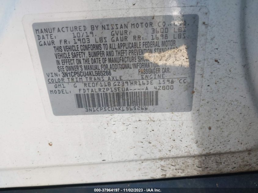 2019 NISSAN KICKS S - 3N1CP5CU4KL565266