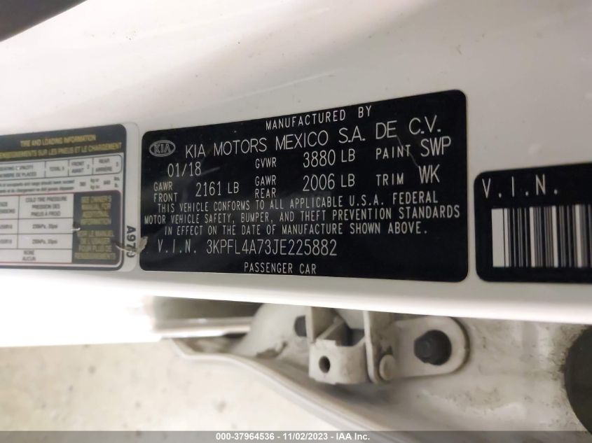 2018 KIA FORTE LX - 3KPFL4A73JE225882