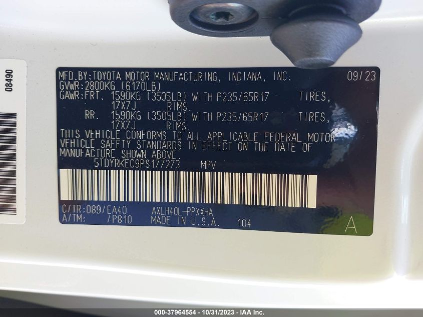 5TDYRKEC9PS177273 2023 TOYOTA SIENNA, photo no. 9