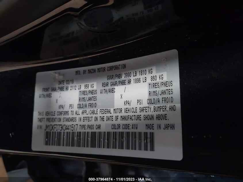 VIN JM1DKFD73K0441517 2019 MAZDA CX-3 GRAND TOURING