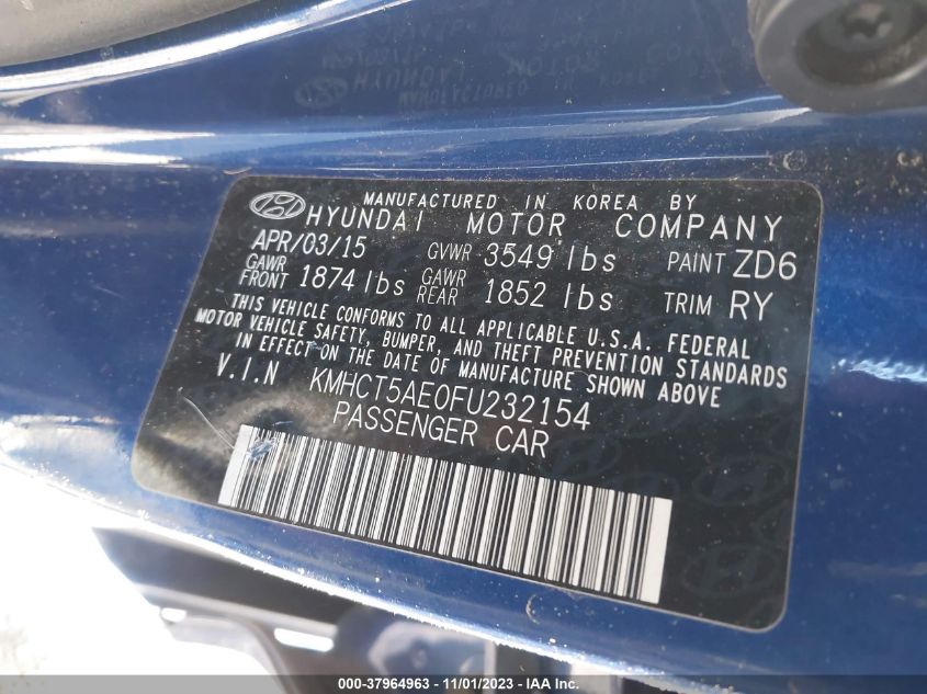 2015 HYUNDAI ACCENT GS - KMHCT5AE0FU232154