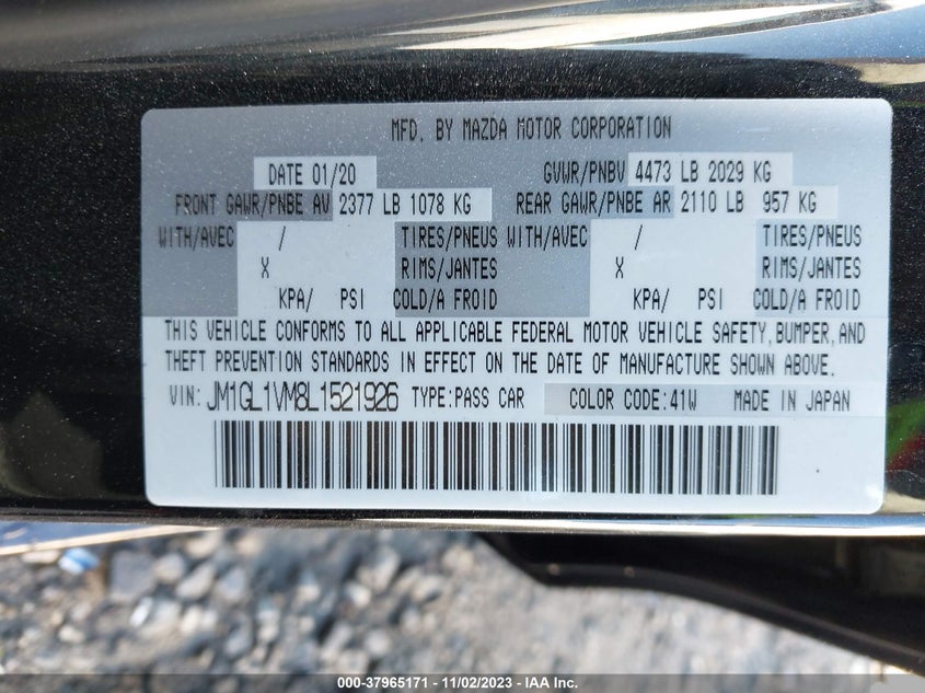 VIN JM1GL1VM8L1521926 2020 MAZDA MAZDA6 TOURING