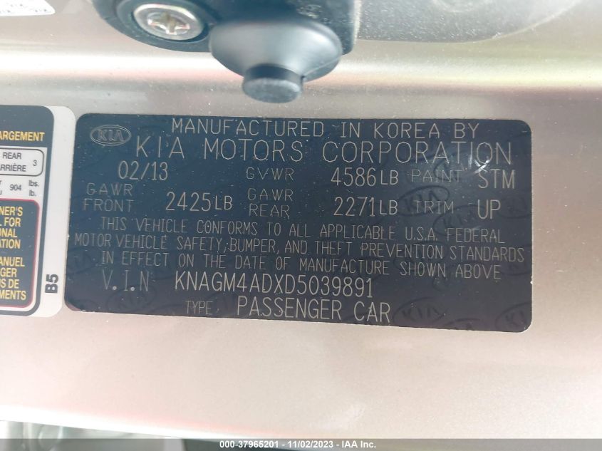 2013 KIA OPTIMA HYBRID EX - KNAGM4ADXD5039891