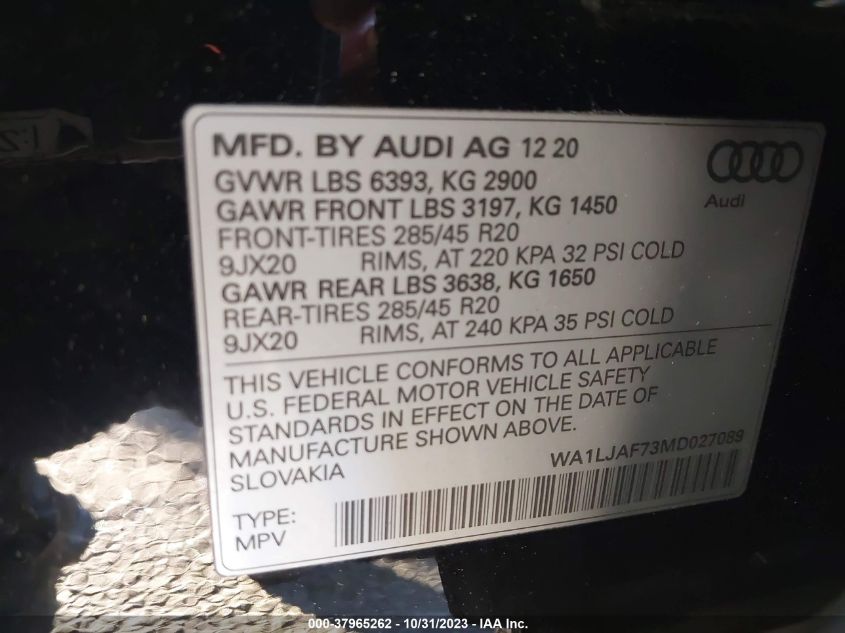 2021 AUDI Q7 PREMIUM PLUS - WA1LJAF73MD027089