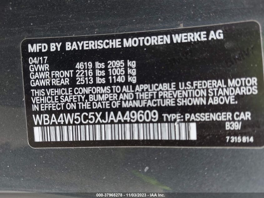 2018 BMW 430I XDRIVE WBA4W5C5XJAA49609