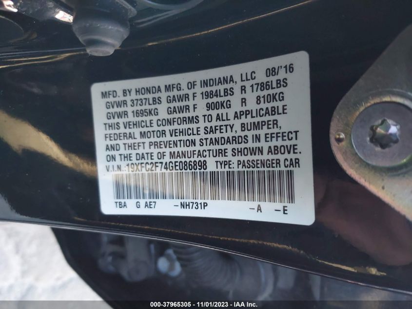 2016 HONDA CIVIC EX - 19XFC2F74GE086898