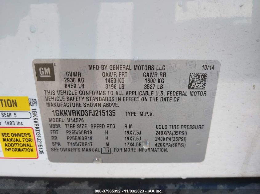 2015 GMC ACADIA SLT - 1GKKVRKD3FJ215135