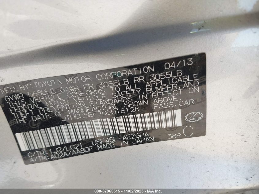 2013 LEXUS LS 460 JTHCL5EF7D5018128