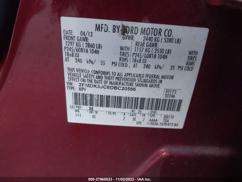 2013 FORD EDGE SEL - 2FMDK3JC6DBC20586