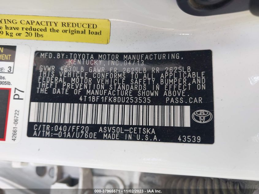 2013 TOYOTA CAMRY L/SE/LE/XLE - 4T1BF1FK8DU253535