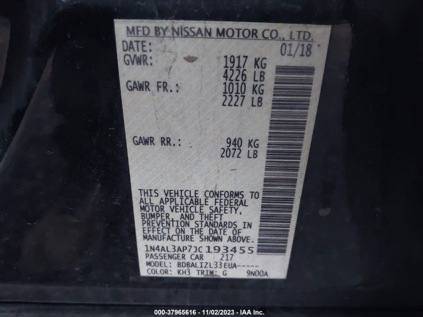 2018 NISSAN ALTIMA 2.5/S/SV/SL/SR - 1N4AL3AP7JC193455