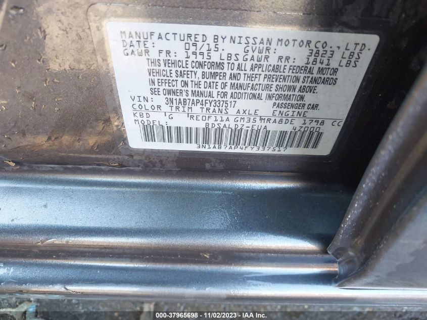 2015 NISSAN SENTRA S/SV/SR/SL - 3N1AB7AP4FY337517
