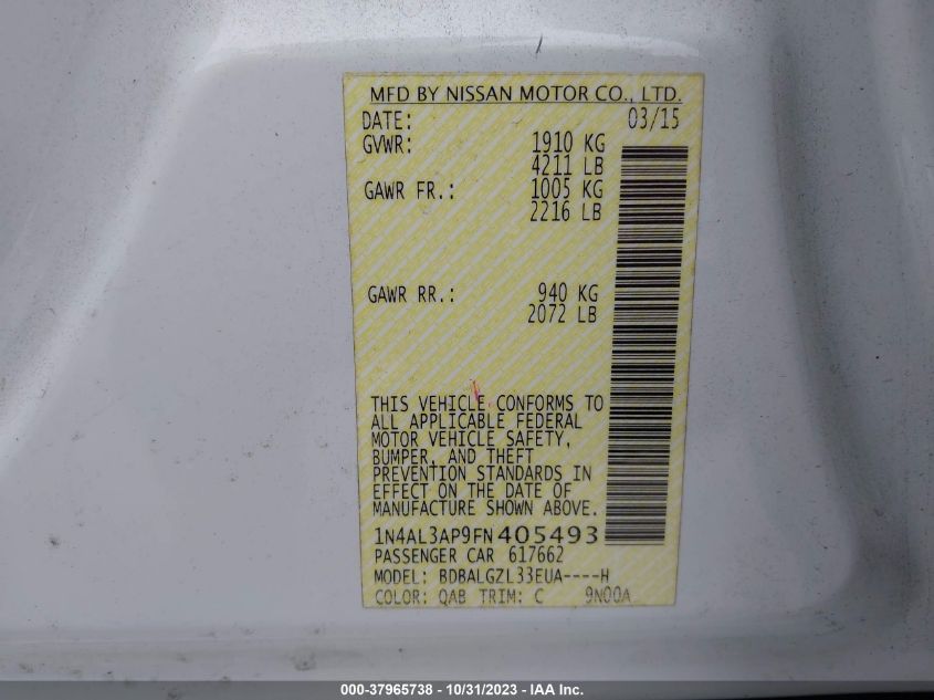 2015 NISSAN ALTIMA 2.5 S - 1N4AL3AP9FN405493