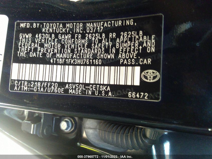 2017 TOYOTA CAMRY LE/XLE/SE/XSE - 4T1BF1FK3HU761160