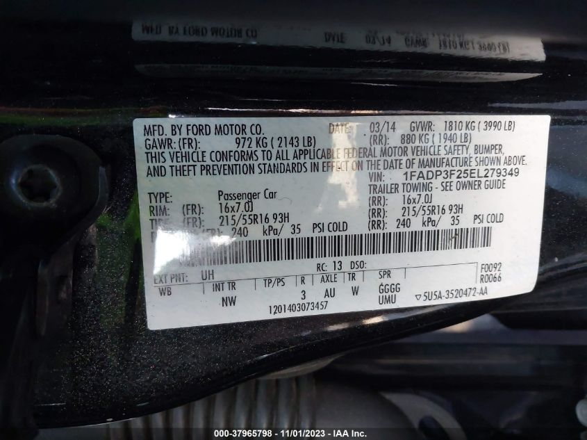 2014 FORD FOCUS SE - 1FADP3F25EL279349