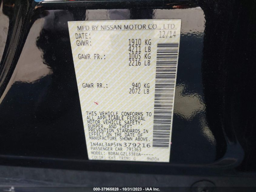 2015 NISSAN ALTIMA 2.5/2.5 S/2.5 SL/2.5 SV - 1N4AL3AP5FN379216
