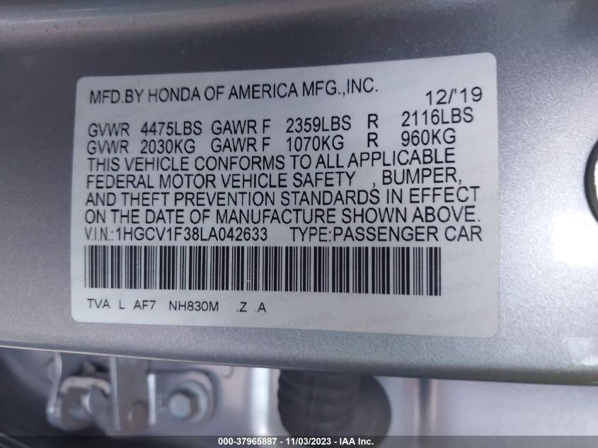 2020 HONDA ACCORD SPORT - 1HGCV1F38LA042633