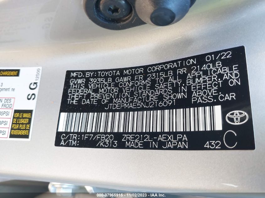 2022 TOYOTA COROLLA LE - JTDEPMAE5NJ216091