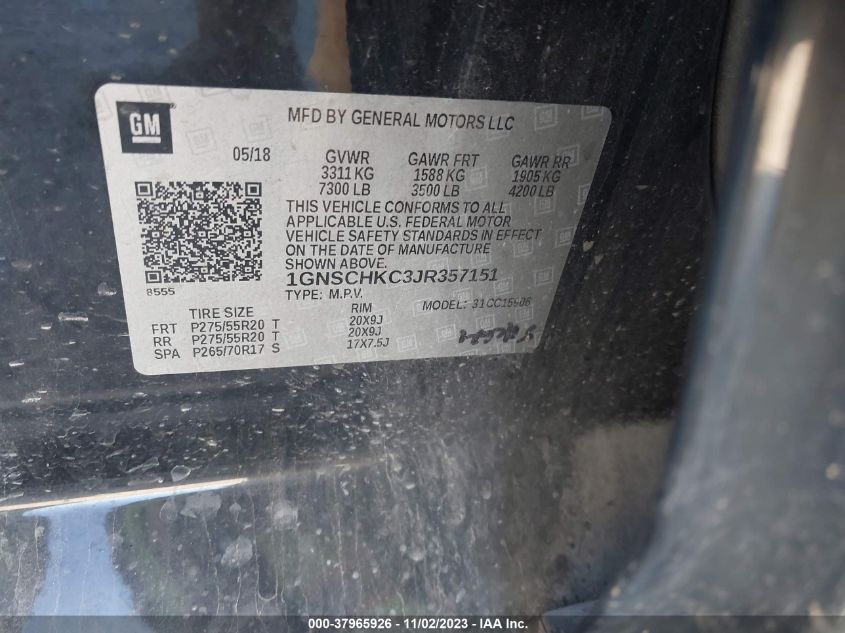 2018 CHEVROLET SUBURBAN C1500 LT - 1GNSCHKC3JR357151
