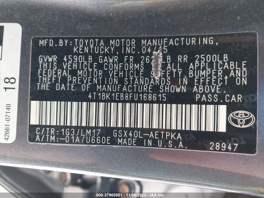2015 TOYOTA AVALON LIMITED - 4T1BK1EB8FU168615