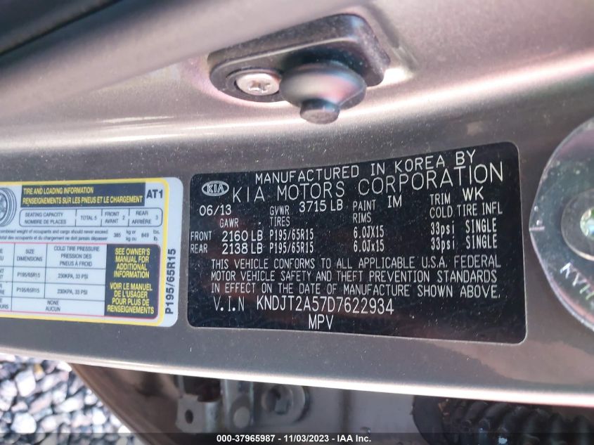 2013 KIA SOUL BASE - KNDJT2A57D7622934
