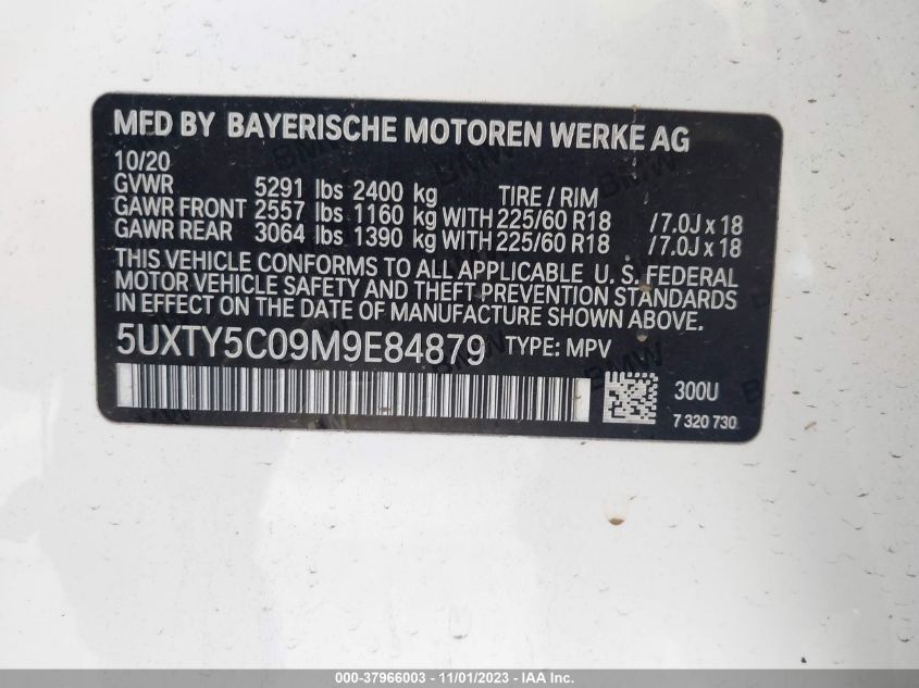 5UXTY5C09M9E84879 2021 BMW X3, photo no. 9