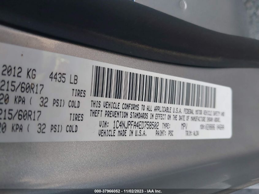 2014 JEEP PATRIOT LATITUDE - 1C4NJPFA4ED758502