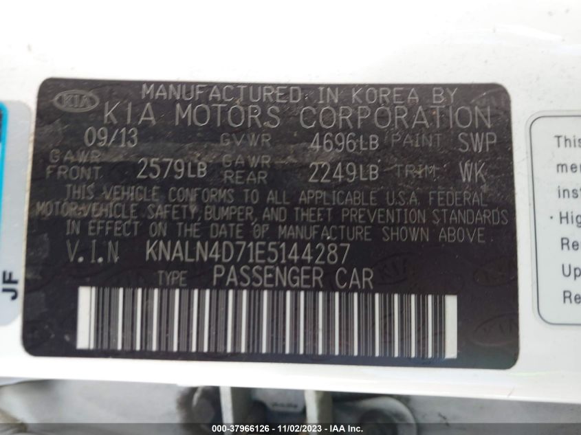 2014 KIA CADENZA LIMITED KNALN4D71E5144287