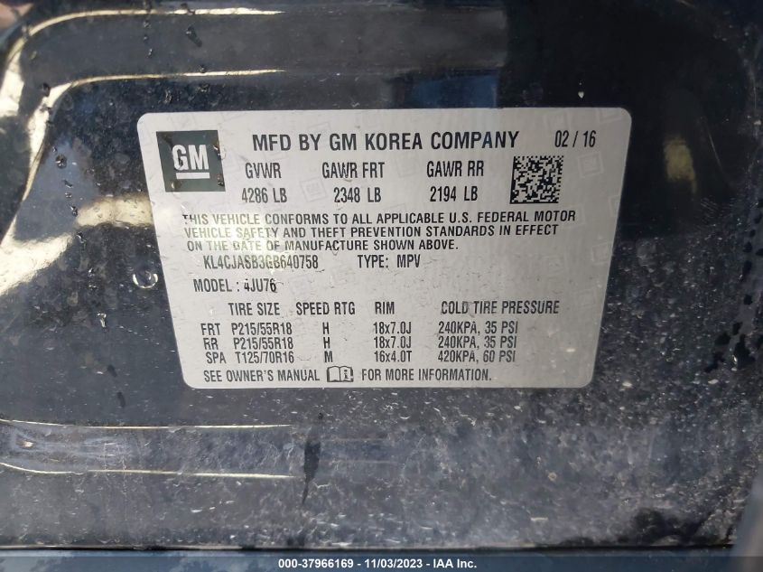 2016 BUICK ENCORE - KL4CJASB3GB640758