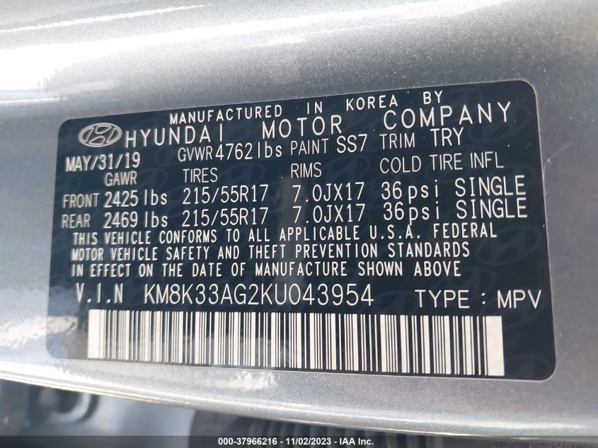2019 HYUNDAI KONA EV LIMITED - KM8K33AG2KU043954