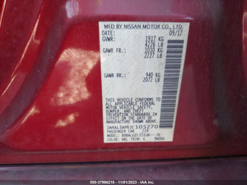 2018 NISSAN ALTIMA 2.5/S/SV/SL/SR - 1N4AL3AP6JC105270