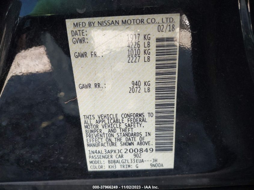 2018 NISSAN ALTIMA 2.5 S - 1N4AL3APXJC200849