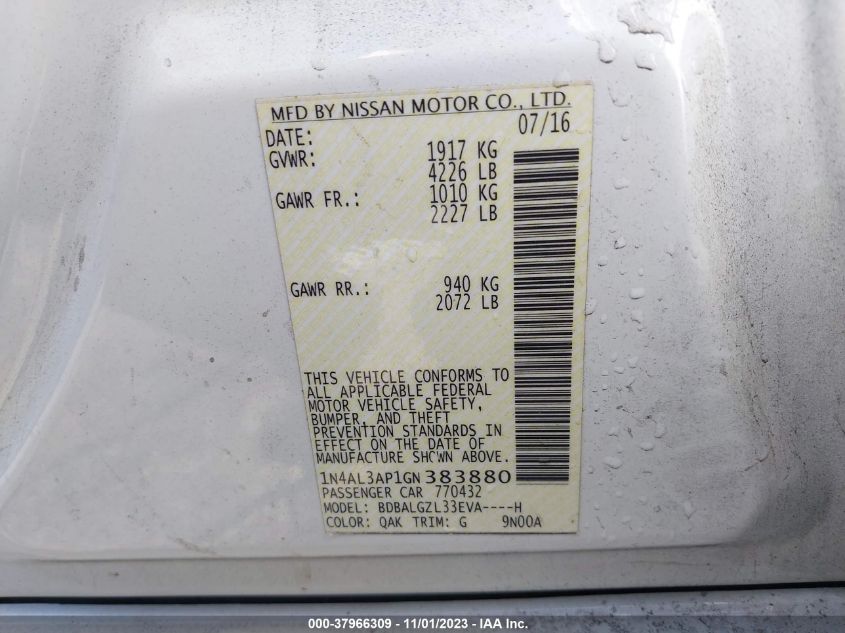 2016 NISSAN ALTIMA 2.5/S/SV/SL/SR - 1N4AL3AP1GN383880