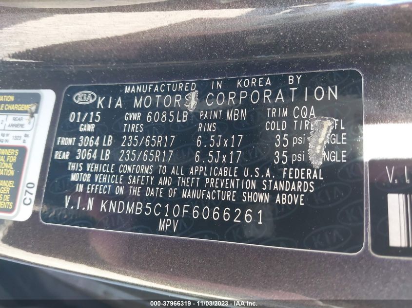 2015 KIA SEDONA LX - KNDMB5C10F6066261