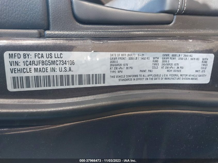 2021 JEEP GRAND CHEROKEE LIMITED - 1C4RJFBG5MC734106