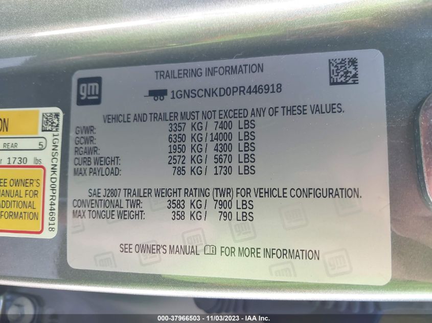 2023 CHEVROLET TAHOE C1500 LT - 1GNSCNKD0PR446918