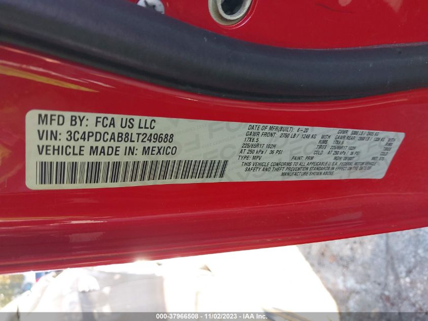 2020 DODGE JOURNEY SE - 3C4PDCAB8LT249688