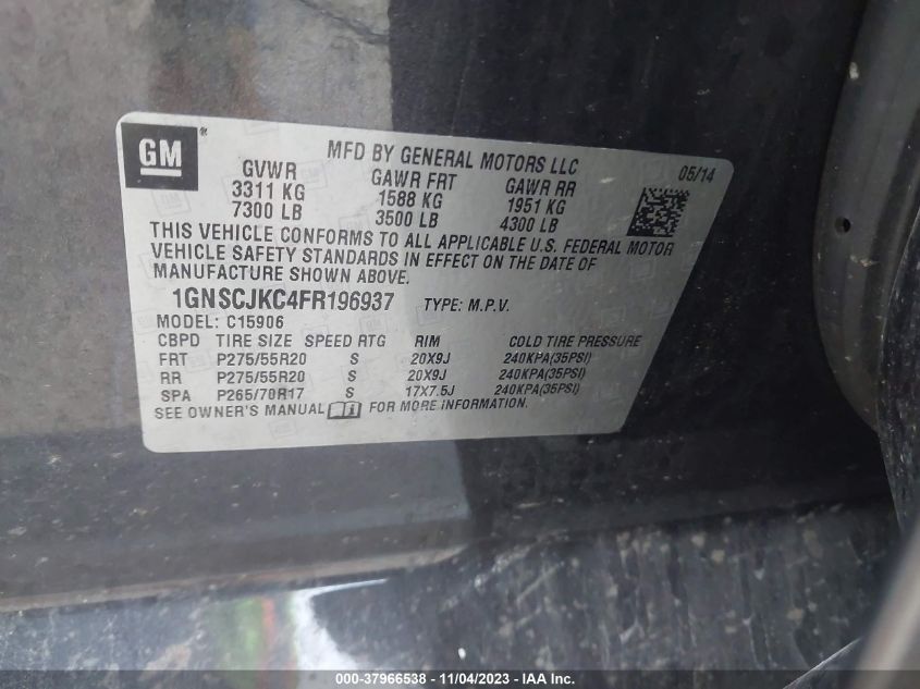 2015 CHEVROLET SUBURBAN 1500 LT 1GNSCJKC4FR196937