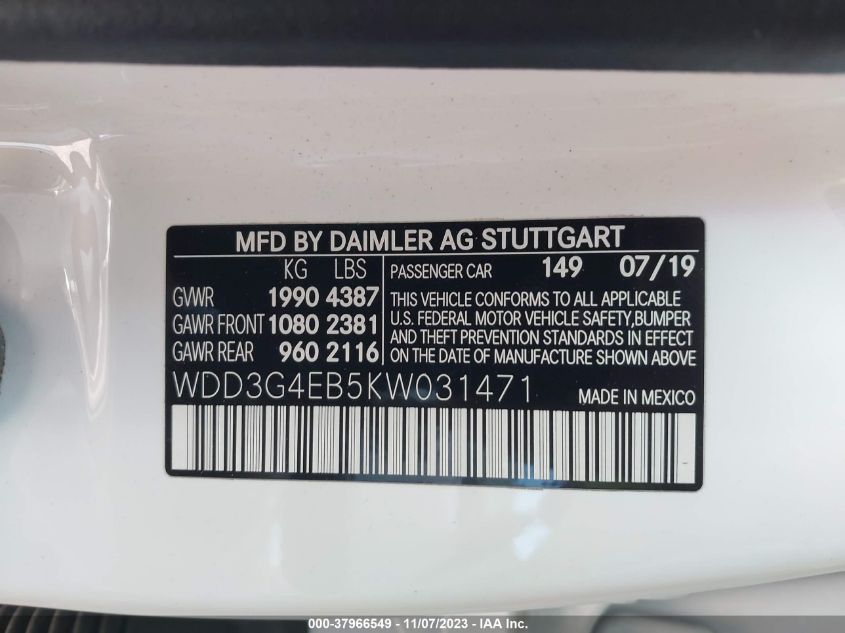 2019 MERCEDES-BENZ A 220 - WDD3G4EB5KW031471