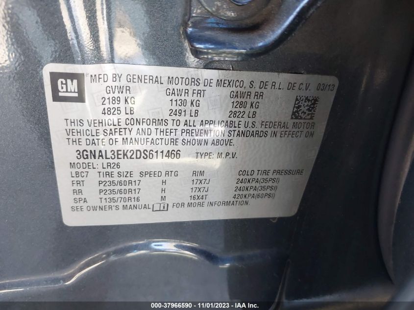 2013 CHEVROLET CAPTIVA SPORT FLEET LT - 3GNAL3EK2DS611466