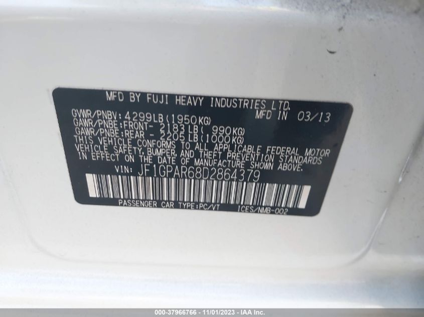 2013 SUBARU IMPREZA WAGON 2.0I SPORT LIMITED JF1GPAR68D2864379