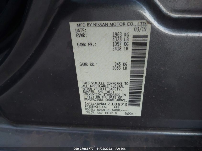 2019 NISSAN ALTIMA S - 1N4BL4BV8KC218873