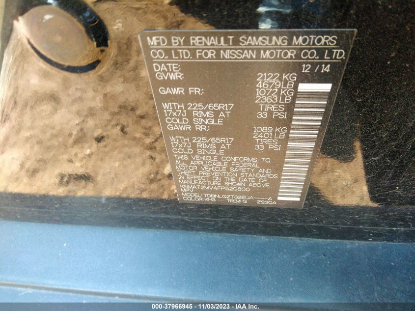 2015 NISSAN ROGUE SV - KNMAT2MV4FP520800