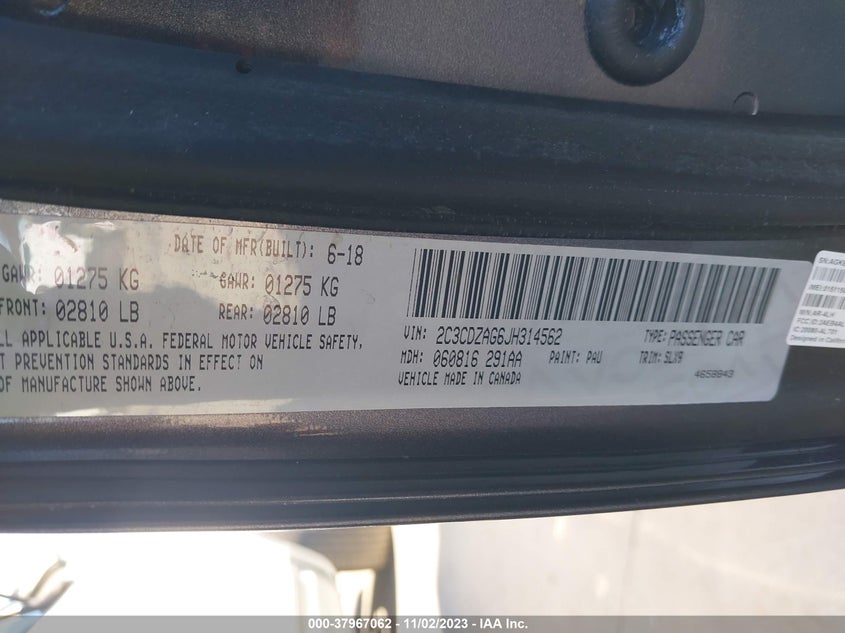VIN 2C3CDZAG6JH314562 2018 DODGE CHALLENGER SXT PLUS
