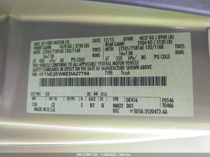 2014 FORD E-250 COMMERCIAL 1FTNE2EW8EDA27799