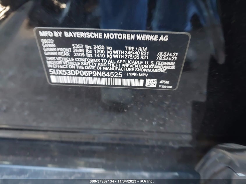 VIN 5UX53DP06P9N64525 2023 BMW X3 XDRIVE30I