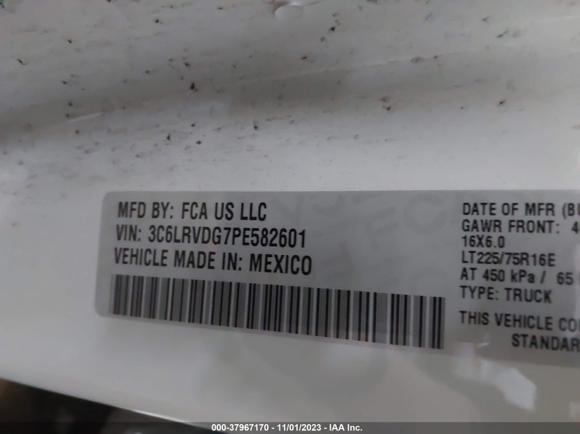 VIN 3C6LRVDG7PE582601 2023 RAM PROMASTER 2500 2500 HIGH