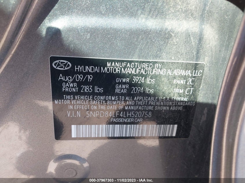 VIN 5NPD84LF4LH520758 2020 HYUNDAI ELANTRA SEL/VALUE/LIMITED