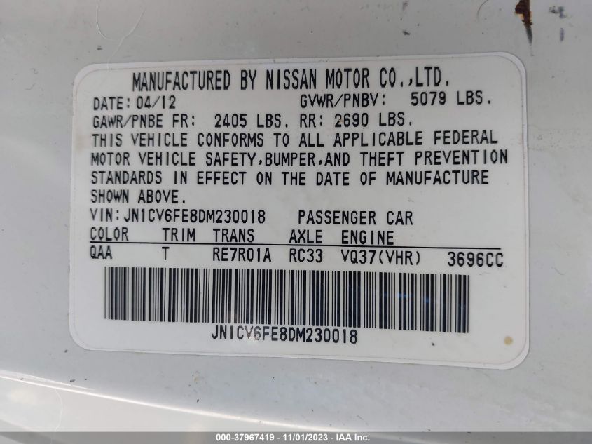 2013 INFINITI IPL G - JN1CV6FE8DM230018