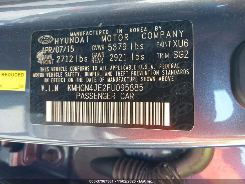 2015 HYUNDAI GENESIS 3.8L - KMHGN4JE2FU095885